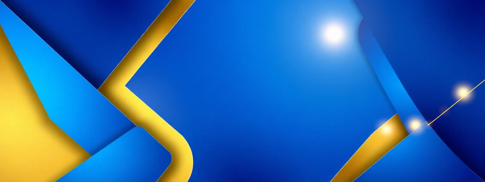Decorative blue and gold promotional banner