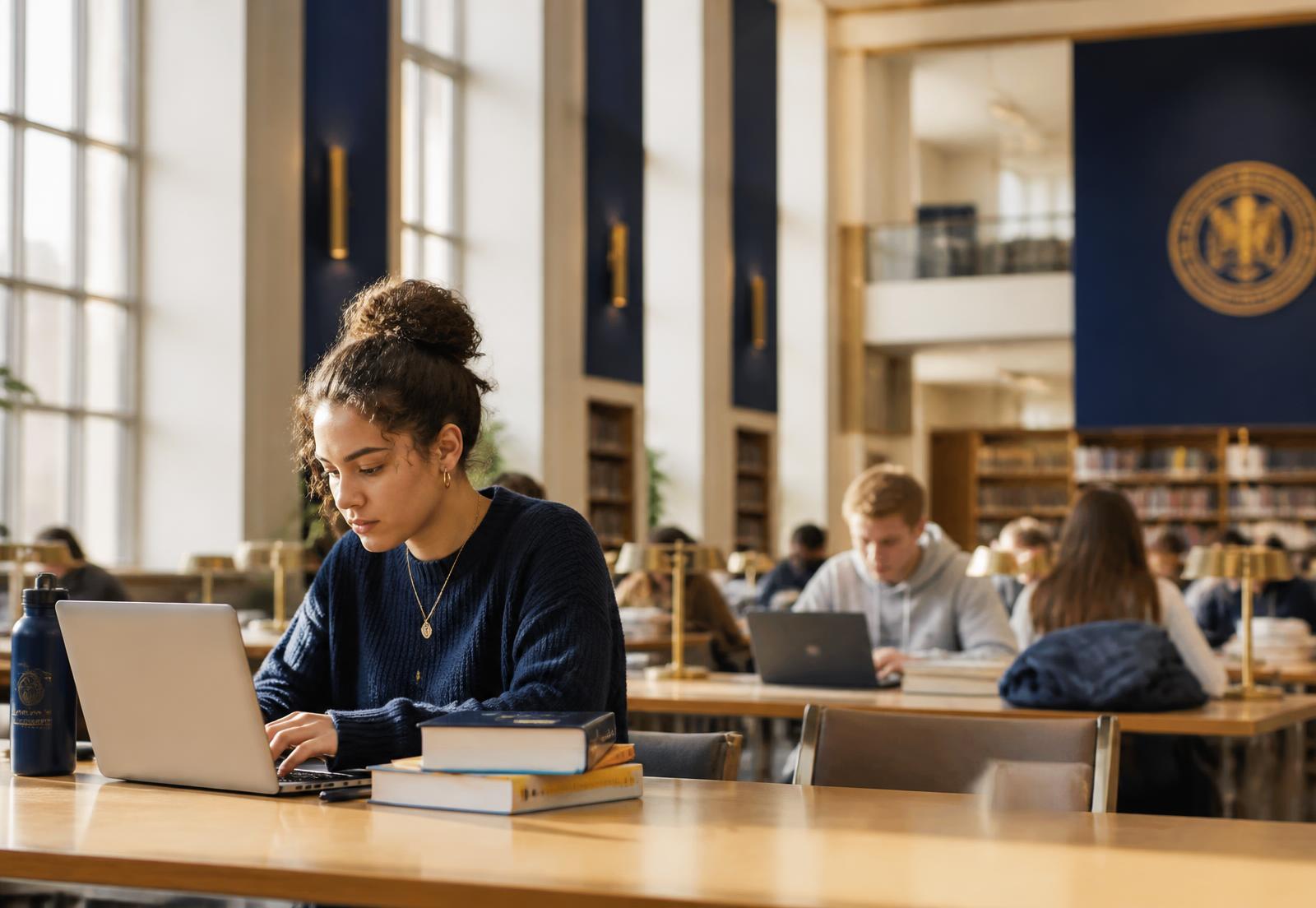 Students studying in a university library